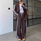 Women's Suit Two Sets Of Long-Sleeved Trousers Decorated With Casual Open-Shirt Women