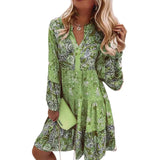 Women's Clothing 2025 Spring And Summer New Sen Series Large Size Women's Dress V-Neck Print Horn Sleeve
