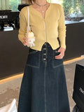 Yellow Knitted Cardigan Women 2025 Spring New Self-Cultivity Temperament Gentle Thin Simple Sweater