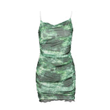 Zingj Summer New Fashion Sexy Tie-Dye Print Open Back Sling Wooden Ear Bag Hip Dress