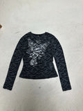 Retro Personality Hole-Breaking T-Shirt Girl 2025 Autumn Ins Print Collar Long-Sleeved