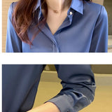 Shirts Women Long Sleeve Shirts Blouses for Women Satin Clothing Shirt Office Lady Solid Silk Shirt Blouse 2023 Fashion