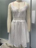 White Summer Lace Dress Women Sexy V Neck Spaghetti Strap Mini Dress High Waist Casual Beach Dresses Vestido