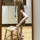 Summer New Nude Transparent Word With Open-Sed Sandals Women Feel Slippers Fine And Red-Soled High-Heeled