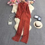 Suit Female Temperament Loose Long-Sleeved Shirt Two Sets Of Leisure High-Waist Hanging Pendant 100