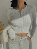 Cropped Button Cable Knit Cardigan-Outfit