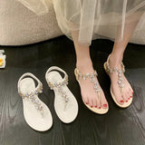 | Flat-Soled Sandals Women 2025 Summer New Korean Set Feet Drilling Big Size Beach Clip