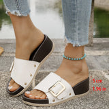 Bottom Leopard Print With Buckle Casual Slippers Women's New Fashion Pedal Large Size Fish Mouth Heel