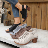 High-Heeled Sandals Summer New Hollow Fish-Mouthed Shoes Coarse Heel Breathable Sexy