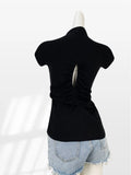 Zingj Temperament Korean Version Slim Slim Black Half High Collar Sleeveless Jacket Female Design Sense Careful Machine Hollow