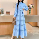 Gentle Style Dress Spring New Female Design Hollow Lace Splicing Bubble Sleeve Holiday