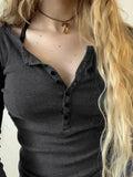 Fairycore Y2K Tops Tee Aesthetic Button Up Retro Grunge Clothing Solid Casual 90s Slim Womenswear