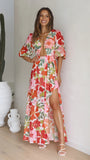 Zingj Women's 23 Summer New Print Sexy Deep V Crop Slit Dress