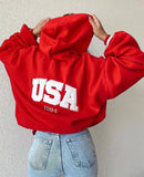 Women's Casual Fashion Print Thicken With Long-Sleeved Hooded Hoodie