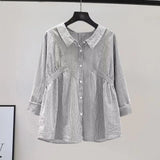 Shirt 2025 Spring And Autumn Small Fresh Light Blue Vertical Striped Shirt Female Design Feeling Waist Long Sleeve Loose