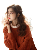Year's Popular Beautiful Orange Round-Neck Sweater Women Wear Loose Knitting Tops In Autumn And Winter With A Small Fragrant
