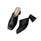 Half Slippers Women Wear 2025 Autumn New Retro Soft Leather Thick Heel Drag Height