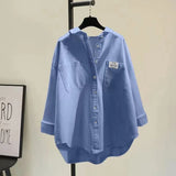 New Shirt Women Long Sleeve Simple Korean Version Of The Loose Fashion Double Pocket Outside The Shirt Shirt