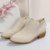 Large-Size Short-Skinned Leather Boots Women's Sharp Tips And Zippered Velvet And Ankle Boots Women's Martin