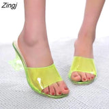 Fashion Newest Women's Green Shoes Silky Broadband Transparent High Heel Comfortable Sandals Ladies High Heel