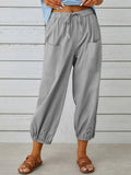 Loose High Waist Button Cotton And Linen Trousers