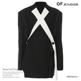 New Oversize Black And White Splicing Color Loose-Fitting Version Of The Thick-Line Design Suit Jacket