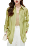 New Sky Silk Sun Protection Shirt Women Summer Long-Sleeved Ice Silk Breathable Cool Blouse Lady Loose