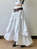 Holiday Style Solid Color Multi-Layer Irregular Low-Waist Large Swing A-Word Half-Body Skirt Long 2025 New