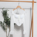 Girls Shoulder-Mounted Neck With Long-Sleeved Chindal Wooden Ear-Deared Shirt Short With Chest Cushion Top