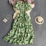 Floral And Haffin Dress Women's New Summer Bubble Short Sleeves To Close The Waist Thin Holiday High-End Cake