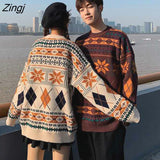 Women Christmas Warm Knitted Long Sleeve Autumn New Pullovers Couple Chic Patchwork O-Neck College Japanese Style