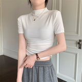 Zingj Collar Short-Sleeved T-Shirt Women's Summer 2024 New Bottom Shirt With Slim Short Student Pleated