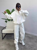 Women's Plus Velvet Set Fashion Simple Long-Sleeved Sweater Pure Color Sports Suit
