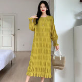 2025 Sweet Gentle Wind Collar Folded Texture Loose Dress Female Thin Temperament Elegant