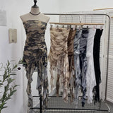 Shot Tie Net Yarn Printing Irregular Ribbon Three-Dimensional Flowers Small Man With Chest Short Skirt Dress Dress