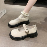 Jane Shoes 2025 Autumn And Winter New Retro Round Head Buckle Small Leather Shoes Thick Heel Single