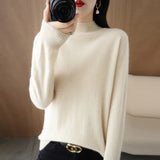 Zingj 2024 Autumn / Winter New Women's Korean Version Slim Half High Collar Short Solid Color Bottom Sweater-Outfit