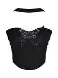 Girls Hanging Necked Heavy Industry Butterfly Embroidery Show Skinny Short Suspension Sling Vests Women Wearing