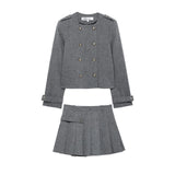 And Winter New Buckle Blended Coat 0034250 Wide Folded Skirt
