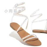 Summer Water Drilled Flat-Soled Sandals Women's Winding Women's Shoes Strappy