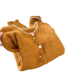 Retro Wavy Collar Color Button Design Knitted Cardigan Women Loose Soft-Creative Sweater Jacket