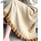 Knit Long Midi Pleated Skirt Women 2022 Winter Warm Korean Fashion Elegant High Waist A Line Skirt