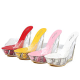 Zingj Korean Thick Platform Ultra High Heel Sandals High Transparent Special Crystal Shoe Waterproof Platform 15CM Wedge Wedge Women's