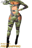 Sexy Hollow Out Buckle Bandage Jumpsuit Women Club Wear Outfits Long Sleeve Skinny Turtleneck Night Party
