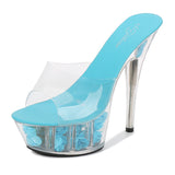 Zingj Hate Day High Nightclub Super High Heels Slippers Women's Shoes Runway Show Pole Dancing Shoes Crystal Bottom Waterproof