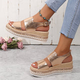 Summer New Large-Size Fish Mouth Buckle Slope Heel Sandals Women's Fashion Comfortable Thick-Soled Bright Face Women's