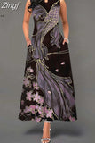 Boho Long Dresses Women Elegant Sleeveless Casual Floral Print Beach Party Maxi
