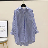 Striped Printed Long-Sleeved Shirt Women 2025 Spring And Autumn Korean Version Of The Liberal And Simple Medium-Sized Shirt