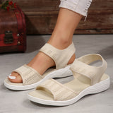 Large-Size New Solid Color Tight-Set Fish Mouth Slope And Fly Weaving Mesh Casual Sandals