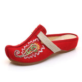 Zingj Ethnic Style Summer Ladies Embroidered Cloth Art Slippers Embroidered Cloth Shoes